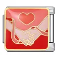 Professional Italian charm handshake heart link in stainless steel with red enamel - Handshake Heart Pattern (ICJ1592)