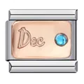 Italian modular charm in stainless steel with rose gold December Dec text and blue stone - December-Dec. (J832)