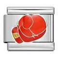 Polished stainless steel Italian modular charm featuring a red boxing glove design - Boxing Gloves (ICJ403-1)