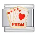 Eslabón para pulsera italiana de acero inoxidable con diseño de cartas póquer. - Estilo de Carta de Póquer As de Corazones (ICJ335-1)
