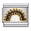 Italian modular charm in stainless steel with golden enamel arch design - Gold Trimmed Black Arch Pattern (ICJ087)