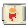 Italian charm link with red drink and apple slice enamel design - Cartoon Drink and Apple (ICJ711-1)