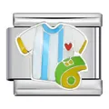 Italian charm link featuring a blue white jersey and green whistle sports design - Soccer Jersey & Whistle (ICJ405-1)