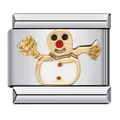 Stainless steel Italian charm link with gold-plated festive holiday snowman design - Gold Snowman (ICJ110)
