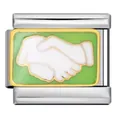 Stainless steel Italian charm link with gold-plated handshake pattern in green enamel - Handshake Pattern(ICJ1132)