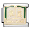 Stainless steel Italian modular bracelet charm with gold-plated Mahjong tile design - Mahjong East and One Wan (ICJ558-1)