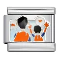 Italian stainless steel modular link charm featuring enamel parent and child waving. - Parent & Child (ICJ404-1)
