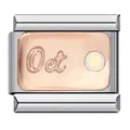 Italian modular link charm featuring "Oct" engraving and October birthstone in rose gold - October-Oct. (J830)