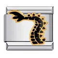 Italian modular charm link in stainless steel with black and gold dragon tail pattern - Black Gold Dragon Tail Pattern (ICJ081)