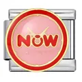 Pink Italian charm link with red NOW text for DIY modular bracelets - NOW Disc Pattern (ICJ1600)