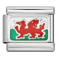 Italian modular bracelet charm link with Welsh flag red dragon enamel design - Wales Red Dragon Flag (ICJ472)