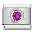 Elegante eslabón de charm italiano de acero inoxidable con piedra púrpura facetada - Strass Redondo Morado (ICJ872)