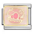 Dettaglio charm per bracciale modulare in acciaio con motivo a conchiglia in smalto rosa. - Conchiglia Rosa e Perla (ICJ1415)
