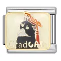Close-up of Italian modular charm link with graduation dog and Graduate text - Graduation Bulldog (ICJ1699)