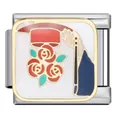 Macro view of graduation Italian charm link with enamel roses and mortarboard cap - Celebration Hand and Hat (ICJ1697)