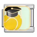 Detail of graduation cap Italian charm link in gold-plated stainless steel for DIY bracelets - Black Mortarboard (ICJ1683)