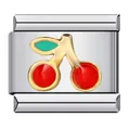 Italian modular charm link featuring a gold-plated red cherry enamel design for DIY - 3D Red Cherry Style (ICJ211)