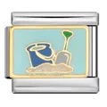 Maglia per bracciale italiano in acciaio inossidabile con secchiello e paletta smaltati - Secchiello Blu e Paletta da Sabbia (ICJ1396)