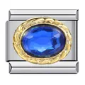 Abalorio italiano modular de acero inoxidable con circón azul óvalo y marco chapado en oro - Strass Ovalado Azul (ICJ862)