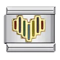 Stainless steel Italian charm link featuring a colorful pixel heart enamel gold plated design - Rainbow Pixel Heart Pattern (ICJ215-1)