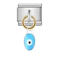 Italian modular charm link in stainless steel with a blue evil eye pendant dangle - Blue Mediterranean Style (ICG238) / Blue Oval Style (ICG238)