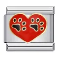 Stainless steel Italian charm link featuring a red enamel heart with black paw prints - Red Heart Black Paw Pattern (ICJ216-1)