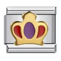 Modular stainless steel bracelet link featuring a gold crown charm with red and purple enamel - Gold Plated Crown Pattern (ICJ222-1)