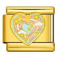Gold stainless steel Italian charm with rainbow heart enamel for DIY modular bracelet - Rainbow Heart on Gold Base (ICJ978)