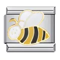 Stainless steel Italian modular charm link with gold-plated yellow and black oil-dripping bee - Cartoon Bee Pattern (ICJ223-1)