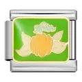 Close-up detail of Thanksgiving pumpkin enamel design on a stainless steel Italian charm - Pumpkin Vine (ICJ705-1)