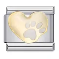 Detailed shot of a stainless steel heart charm featuring a white enamel paw print design - Heart White Paw Pattern (ICJ234-1)