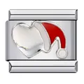 Stainless steel Italian charm link featuring an enamel heart with red Santa hat - Heart with Santa Hat (ICJ276)