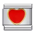 Polished stainless steel Italian modular charm link with a vibrant red enamel heart - Red Glitter Heart Pattern (ICJ737)