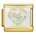 Gold stainless steel Italian charm featuring a colorful rainbow heart and star design - Cloud Heart on Gold Base (ICJ2282-2)