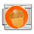 Italian modular bracelet charm link in stainless steel with orange enamel acorn - Acorn Element (ICJ703-1)