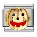 Halloween pumpkin face Italian charm link in gold finish for modular charm bracelets - Halloween Pumpkin (ICJ250)