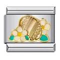Floral design stainless steel Italian modular charm link with white and teal enamel dripping - Colorful Floral Style (ICJ216)