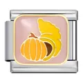 Thanksgiving Italian charm bracelet link with pumpkin and cornucopia in pink enamel finish. - Pumpkin Cornucopia Style (ICJ730-1)