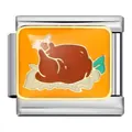 Thanksgiving roast turkey charm link made of stainless steel with enamel finish - Brown Turkey Style (ICJ732-1)