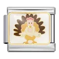 Thanksgiving turkey enamel Italian charm bracelet link in stainless steel - Gold-Border Turkey Style (ICJ724-1)