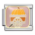 Stainless steel Thanksgiving Italian charm link featuring an enamel pumpkin carriage - Pumpkin Cart Style (ICJ728-1)
