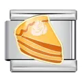 Italian charm bracelet link in stainless steel featuring a Thanksgiving pumpkin pie design - Cream Pumpkin Pie Style (ICJ729-1)