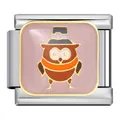 Thanksgiving pilgrim owl enamel Italian modular charm in polished stainless steel - Owl Pilgrim Style (ICJ713-1)