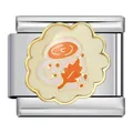 Thanksgiving series stainless steel modular charm with enamel leaf and wood pattern. - Maple Leaf Coffee Texture Style (ICJ722-1)