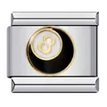 Charm modular italiano de acero inoxidable con diseño clásico de bola 8 de billar negra - Estilo Bola de Billar 8 Negra (ICJ666)