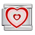 Premium stainless steel Italian charm link with layered red and pink heart pattern design - Red Pink White Layered Heart (ICJ126)