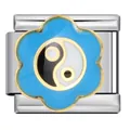 Blue flower Yin Yang stainless steel Italian modular charm link for DIY charm bracelet - Yin Yang Floral Pattern (ICJ1553)