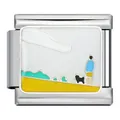 Charm modulaire italien en acier inoxydable avec scène de plage colorée et motif de chien - Silhouette de Chien sur la Plage (ICJ306-1)