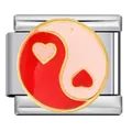 Heart Yin Yang Italian modular bracelet charm with red and pink enamel drip oil finish - Red Pink Heart Yin Yang (ICJ979-1)