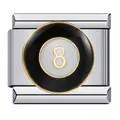 Eslabón de charm modular de acero inox con diseño de bola de billar 8 blanco y negro - Estilo de Billar Bola 8 Negra (ICJ762)